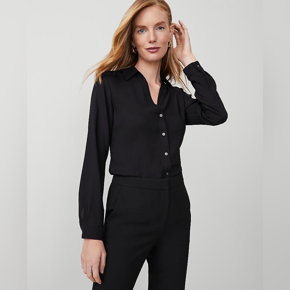 Ann Taylor Silk Button Up Long Sleeve Top